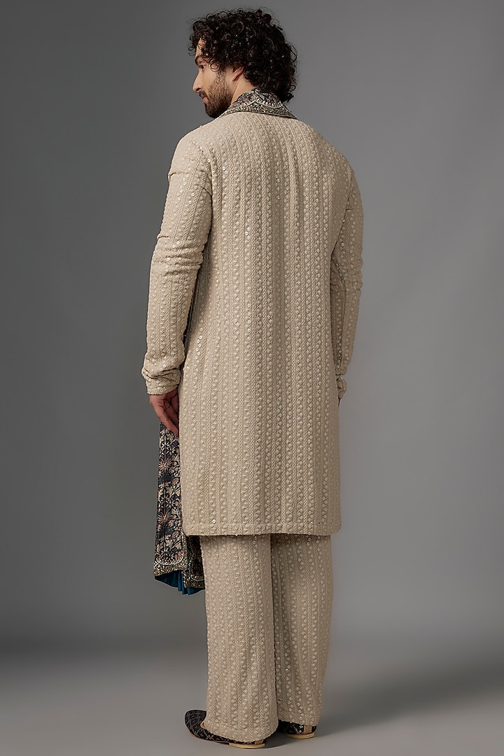 Beige Georgette Resham Embroidered Kurta Set by KSHITIJ CHOUDHARY MEN at Pernia's Pop Up Shop