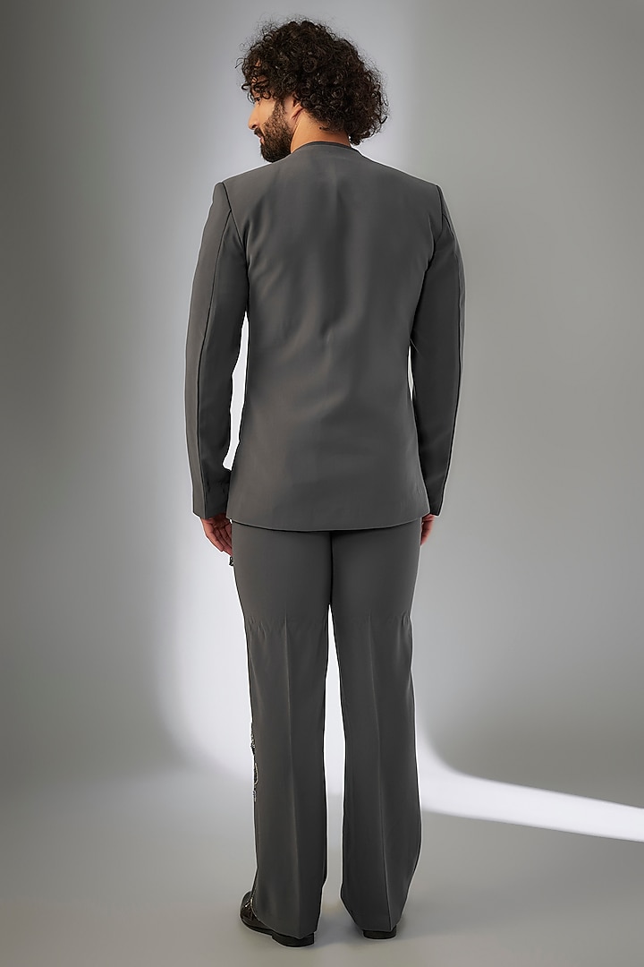 Grey Armani Cutdana & Floral Leaf Embroidered Jacket Set by KSHITIJ CHOUDHARY MEN at Pernia's Pop Up Shop