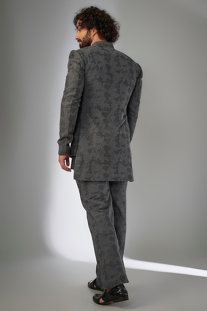 Grey Georgette Cutdana Embroidered & Resham Work Wedding Sherwani Set by KSHITIJ CHOUDHARY MEN at Pernia's Pop Up Shop