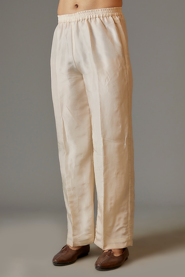 Ivory Silk & Viscose Organza Cutdana Embroidered Kurta Set by KSHITIJ CHOUDHARY MEN at Pernia's Pop Up Shop