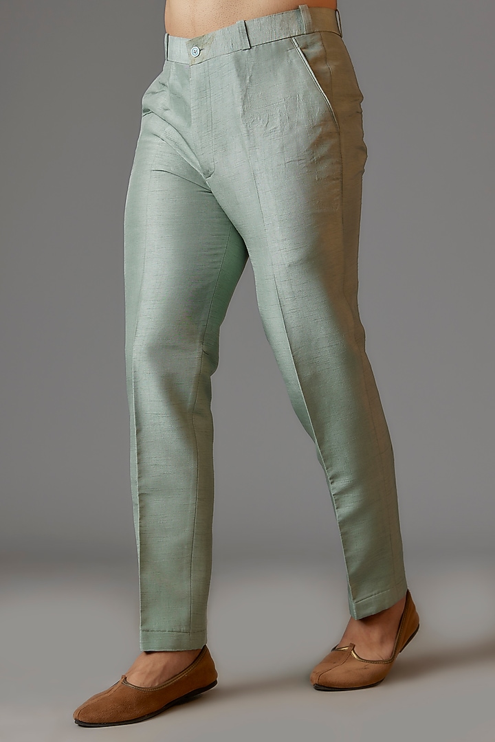 Sage Green Textured Silk Cutdana Embroidered Wedding Indowestern Set by KSHITIJ CHOUDHARY MEN at Pernia's Pop Up Shop