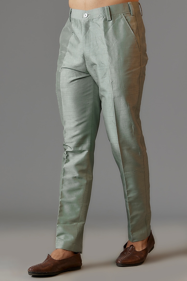 Sage Green Jacquard Cutdana Embroidered Open Jacket Set by KSHITIJ CHOUDHARY MEN at Pernia's Pop Up Shop