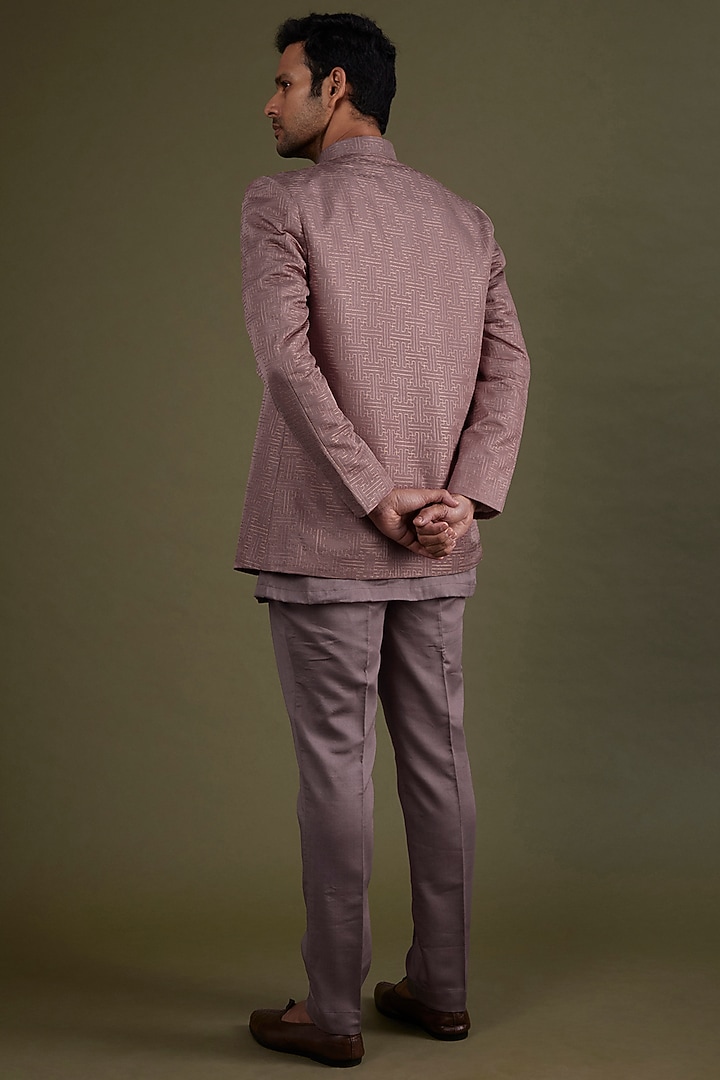 Mauve Silk Open Wedding Indowestern Set by KSHITIJ CHOUDHARY MEN at Pernia's Pop Up Shop