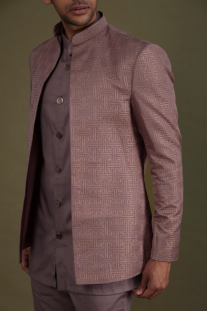 Mauve Silk Open Wedding Indowestern Set by KSHITIJ CHOUDHARY MEN at Pernia's Pop Up Shop