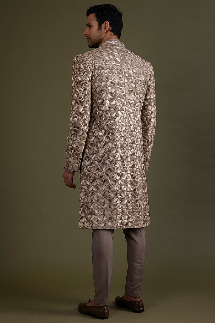 Hazelnut Embroidered Wedding Indowestern Set by KSHITIJ CHOUDHARY MEN at Pernia's Pop Up Shop