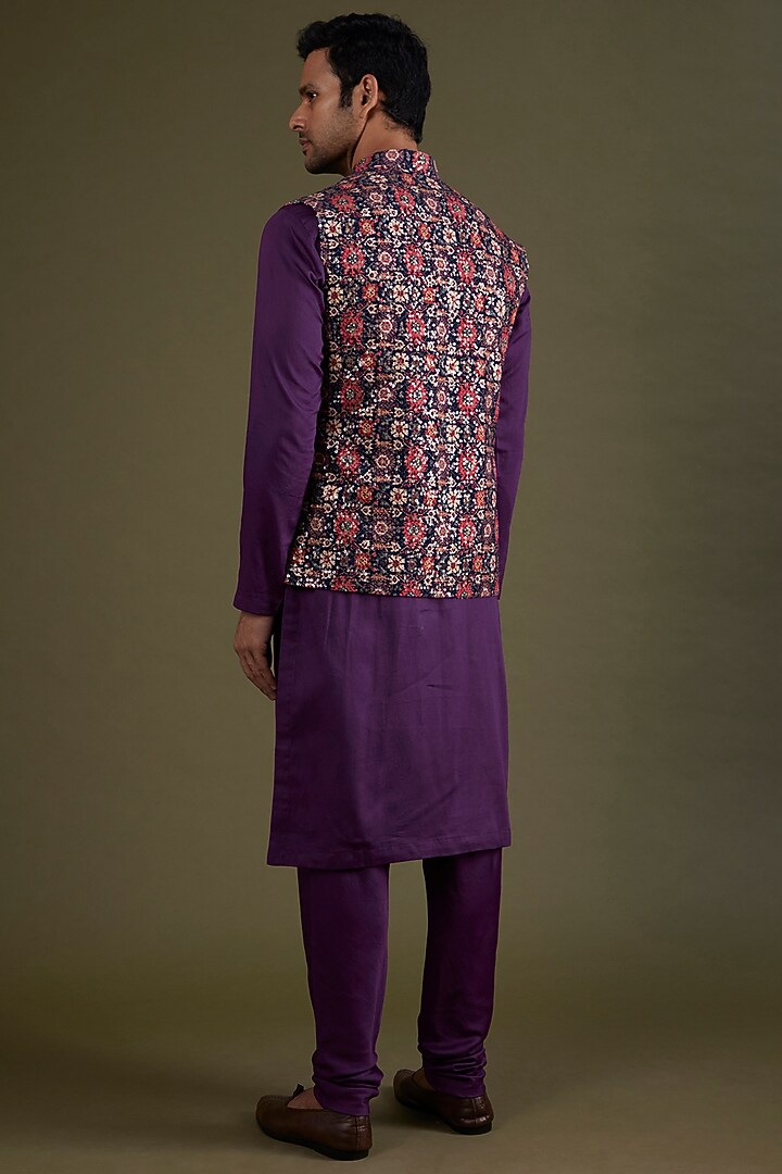 Multi-Colored Georgette Printed & Embroidered Bundi Jacket Set by KSHITIJ CHOUDHARY MEN at Pernia's Pop Up Shop