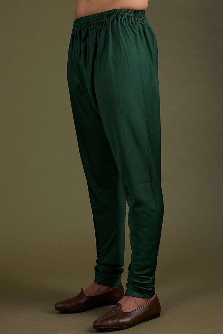 Bottle Green Silk Jacquard Thread Work Self-Textured Bundi Jacket Set by KSHITIJ CHOUDHARY MEN at Pernia's Pop Up Shop