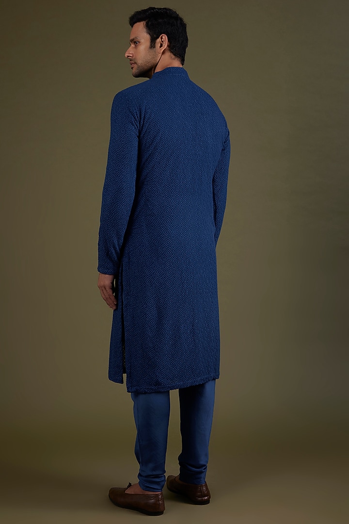Midnight Blue Georgette Kurta Set by KSHITIJ CHOUDHARY MEN at Pernia's Pop Up Shop