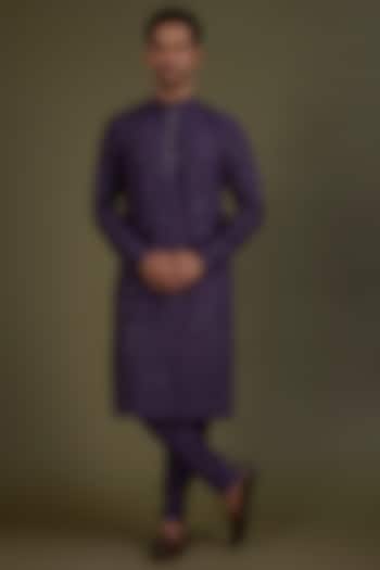 Deep Violet Embroidered Kurta Set by KSHITIJ CHOUDHARY MEN
