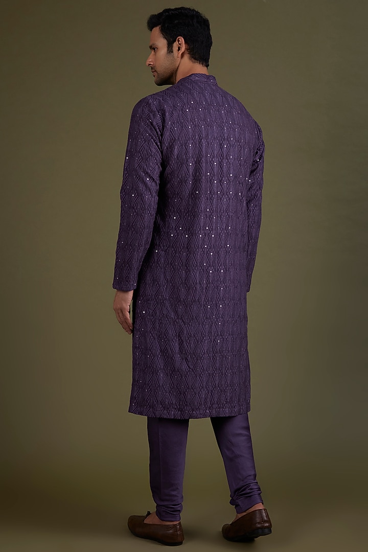 Deep Violet Embroidered Kurta Set by KSHITIJ CHOUDHARY MEN at Pernia's Pop Up Shop