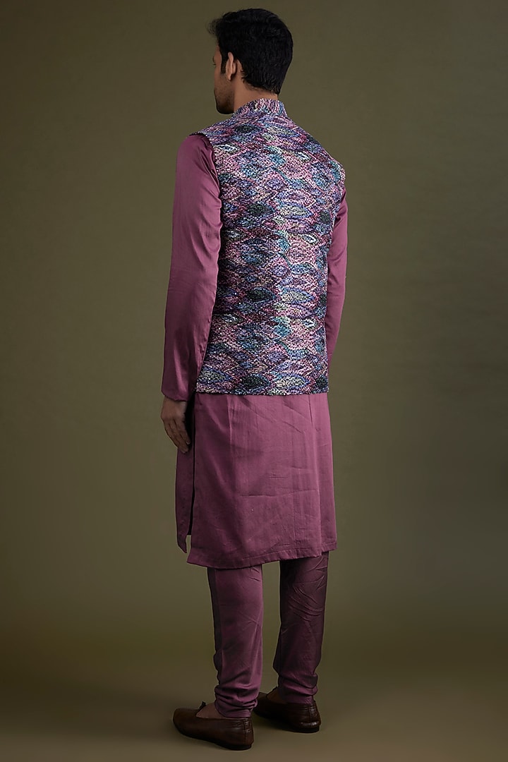 Multi-Colored Woven Fabric Bundi Jacket Set by KSHITIJ CHOUDHARY MEN at Pernia's Pop Up Shop