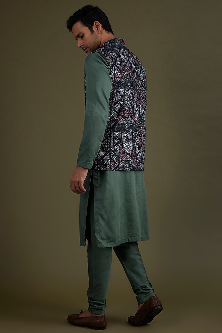 Multi-Colored Woven Bundi Jacket Set by KSHITIJ CHOUDHARY MEN at Pernia's Pop Up Shop