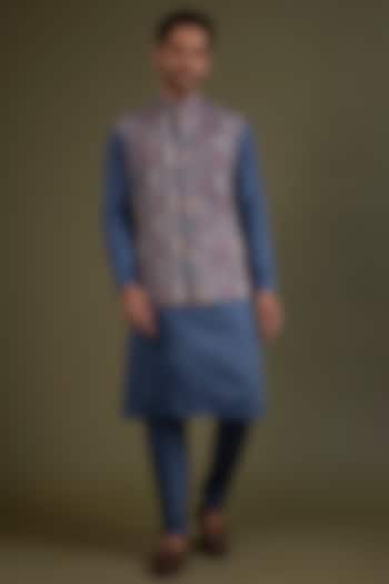 Multi-Colored Woven Fabric Bundi Jacket Set by KSHITIJ CHOUDHARY MEN at Pernia's Pop Up Shop