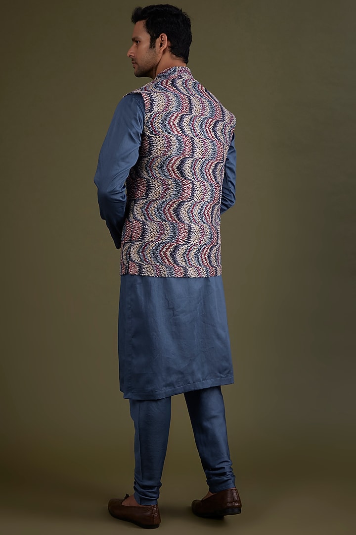 Multi-Colored Woven Fabric Bundi Jacket Set by KSHITIJ CHOUDHARY MEN at Pernia's Pop Up Shop