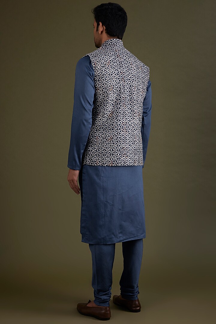 Multi-Colored Woven Fabric Bundi Jacket Set by KSHITIJ CHOUDHARY MEN at Pernia's Pop Up Shop