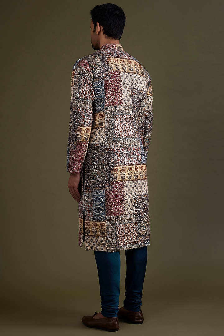 Multi-Colored Georgette Printed & Embroidered Kurta Set by KSHITIJ CHOUDHARY MEN at Pernia's Pop Up Shop