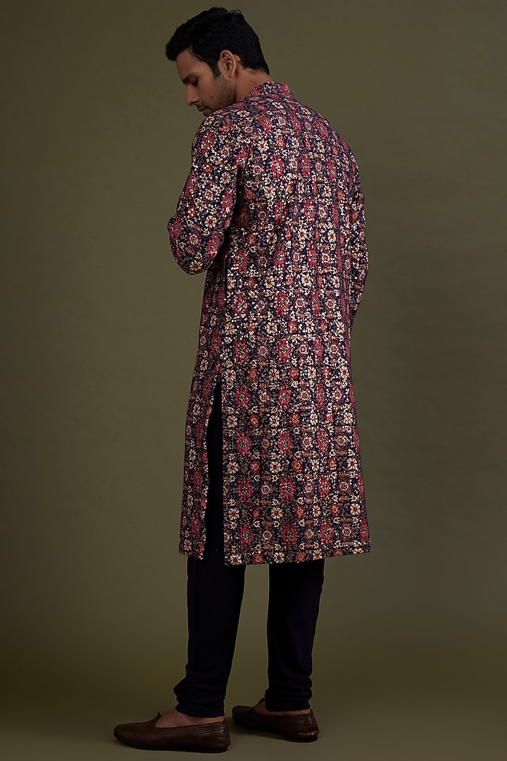 Multi-Colored Georgette Printed & Embroidered Kurta Set by KSHITIJ CHOUDHARY MEN at Pernia's Pop Up Shop