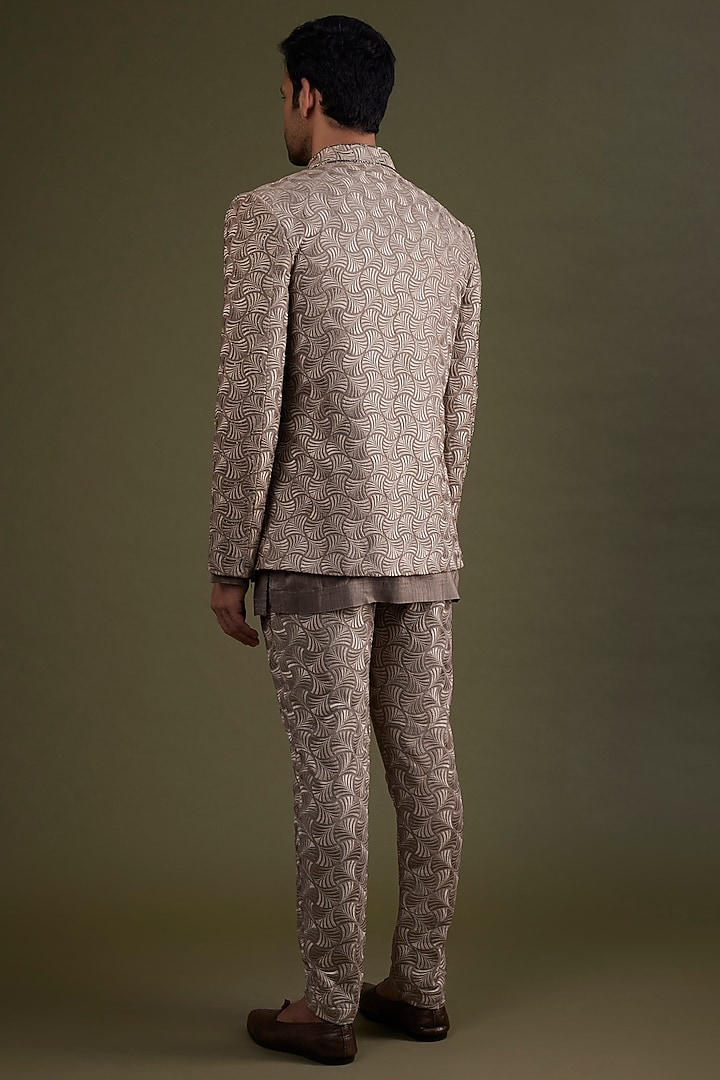 Hazelnut Embroidered Wedding Indowestern Jacket Set by KSHITIJ CHOUDHARY MEN at Pernia's Pop Up Shop