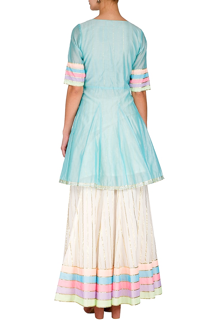 Ice Blue Embellished Angrakha Kurta With Skirt & Dupatta by Kanika J Singh at Pernia's Pop Up Shop
