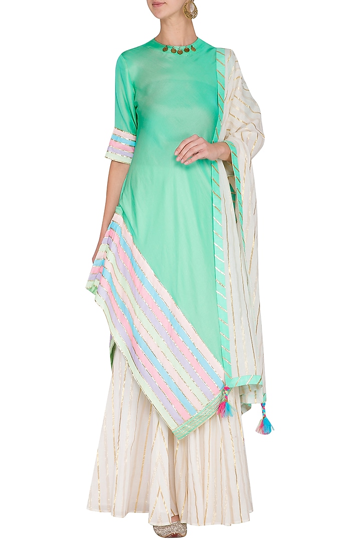 Mint Embellished Kurta With Skirt & Dupatta by Kanika J Singh at Pernia's Pop Up Shop