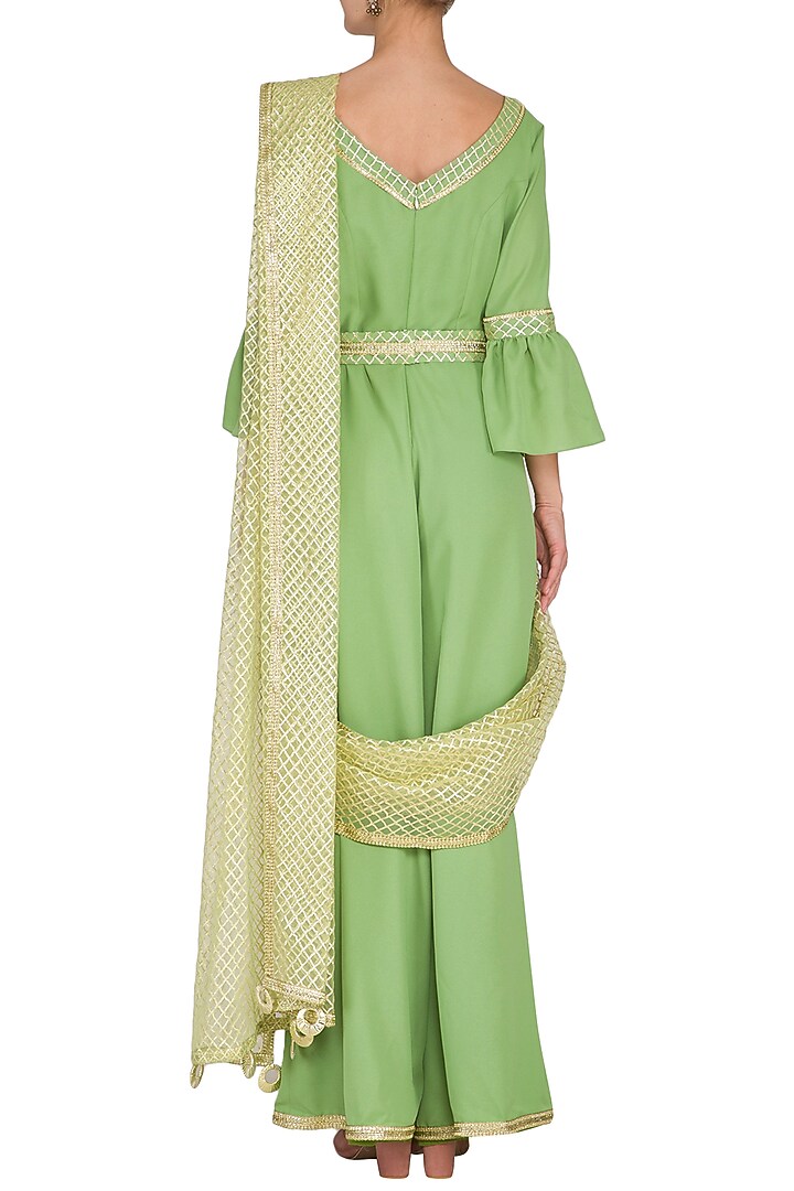 Green Saree Style Gota Jumpsuit by Kanika J Singh at Pernia's Pop Up Shop