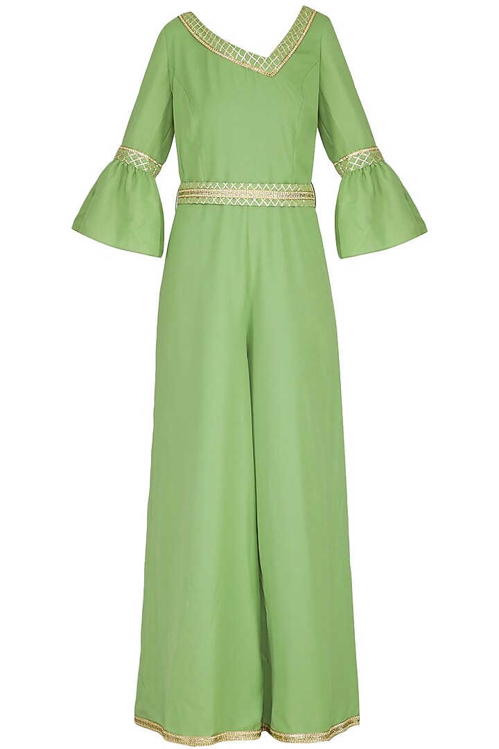 Green Saree Style Gota Jumpsuit by Kanika J Singh at Pernia's Pop Up Shop