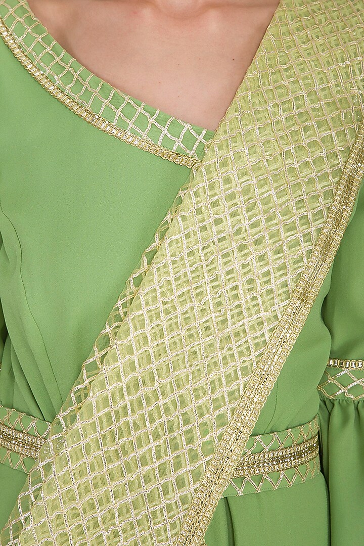 Green Saree Style Gota Jumpsuit by Kanika J Singh at Pernia's Pop Up Shop