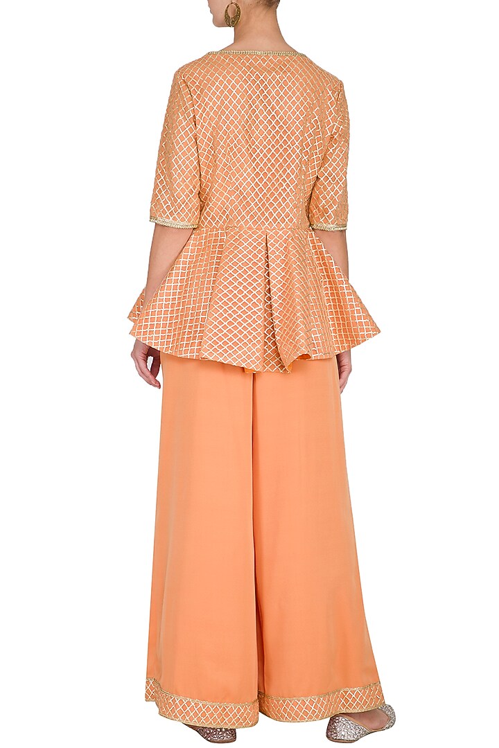 Peach Embellished Peplum Kurta Set by Kanika J Singh at Pernia's Pop Up Shop