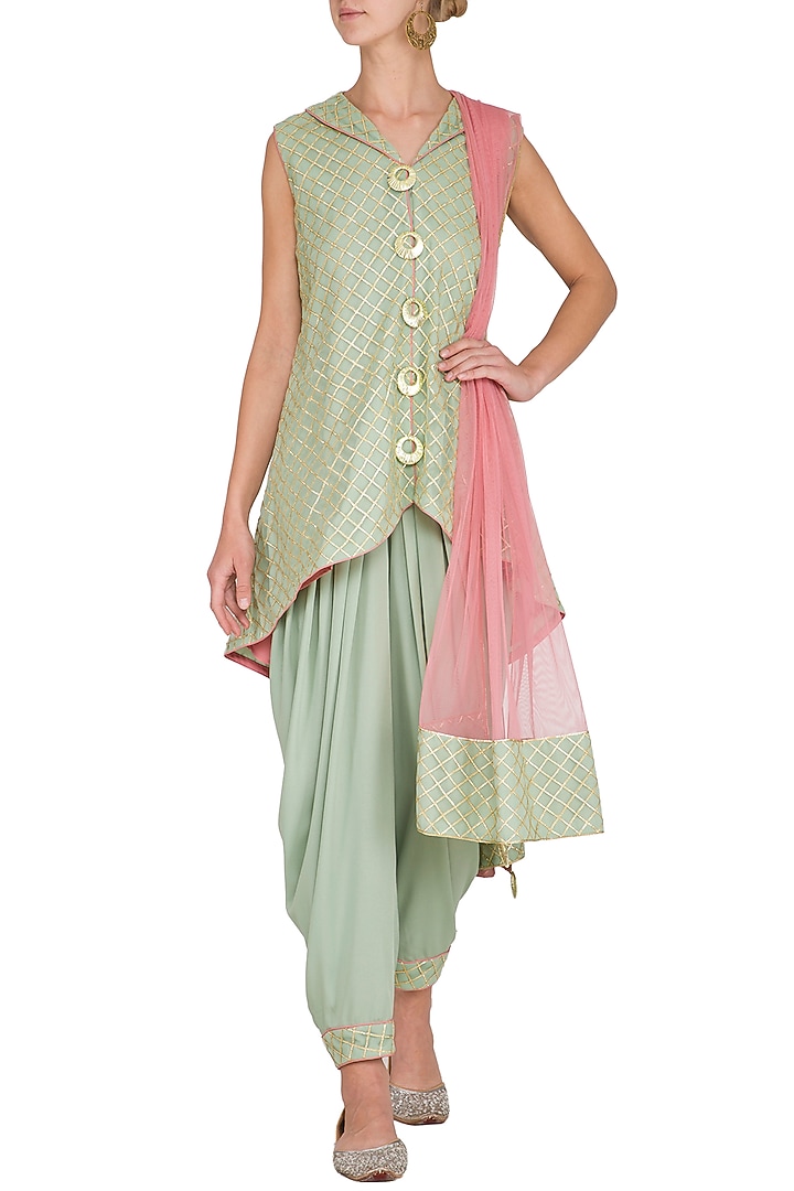 Dull Green Embellished Dhoti Kurta Set by Kanika J Singh at Pernia's Pop Up Shop