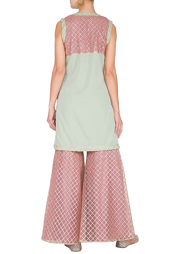 Dull Green Embellished Party Wear Sharara Set by Kanika J Singh at Pernia's Pop Up Shop