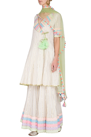 Off White Embellished Sharara Set by Kanika J Singh
