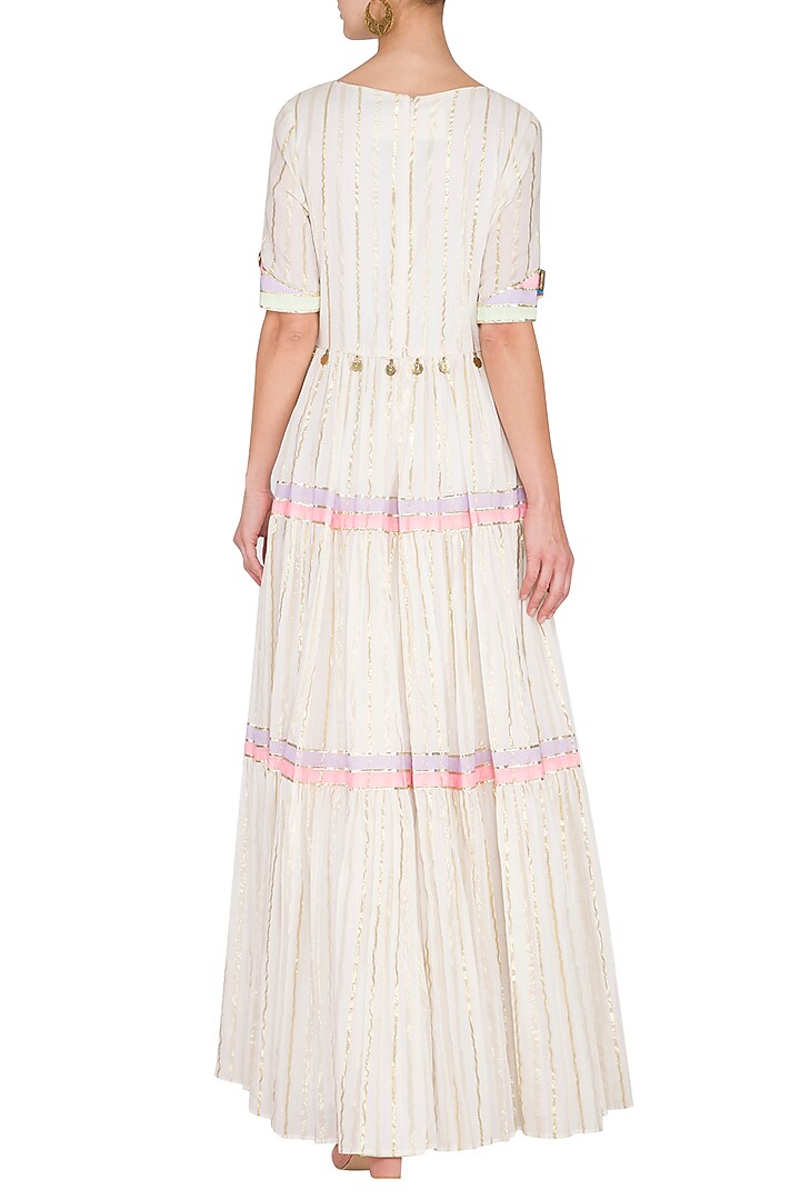 Off White Embellished Tiered Kurta With Dupatta by Kanika J Singh at Pernia's Pop Up Shop