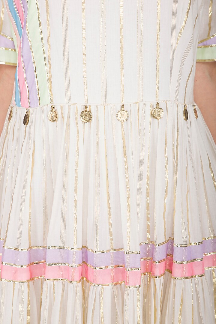 Off White Embellished Tiered Kurta With Dupatta by Kanika J Singh at Pernia's Pop Up Shop
