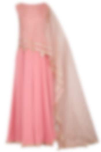 Pink Embellished Anarkali With Attached Cape by Kanika J Singh