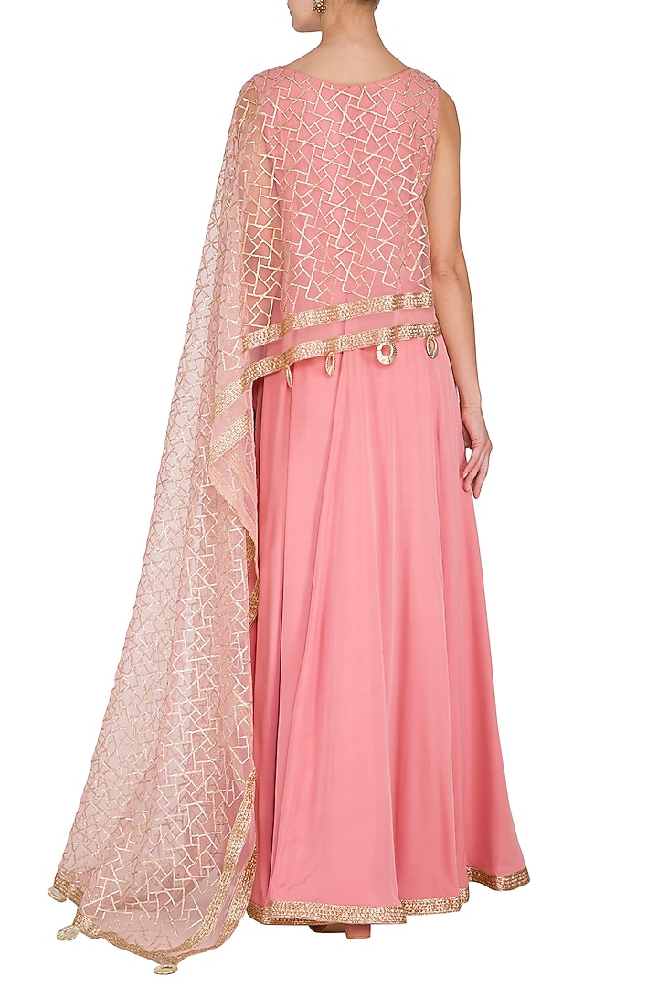 Pink Embellished Party Wear Anarkali With Attached Cape by Kanika J Singh at Pernia's Pop Up Shop