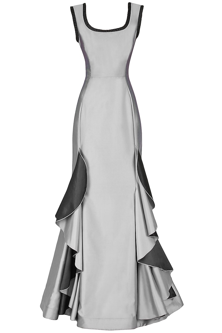 Metallic Grey Frilled Gown by Kanika J Singh