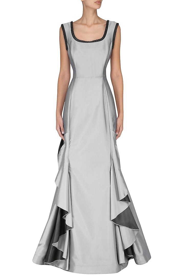 Metallic grey frilled gown available only at Pernia's Pop Up Shop.