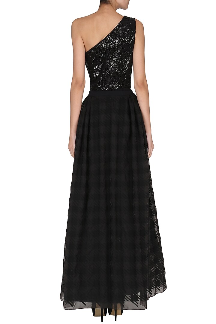 Black one shoulder sequin embroidered gown available only at Pernia's Pop Up Shop.