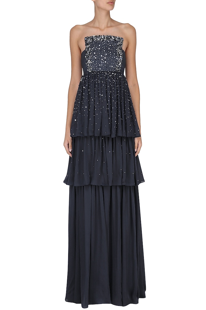 Navy blue sprinkle embroidered tiered gown available only at Pernia's Pop Up Shop.
