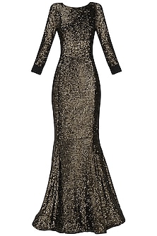 Golden sequin embroidered gown available only at Pernia's Pop Up Shop. 2023