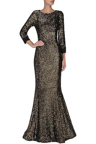 Golden Sequin Embroidered Gown by Kanika J Singh