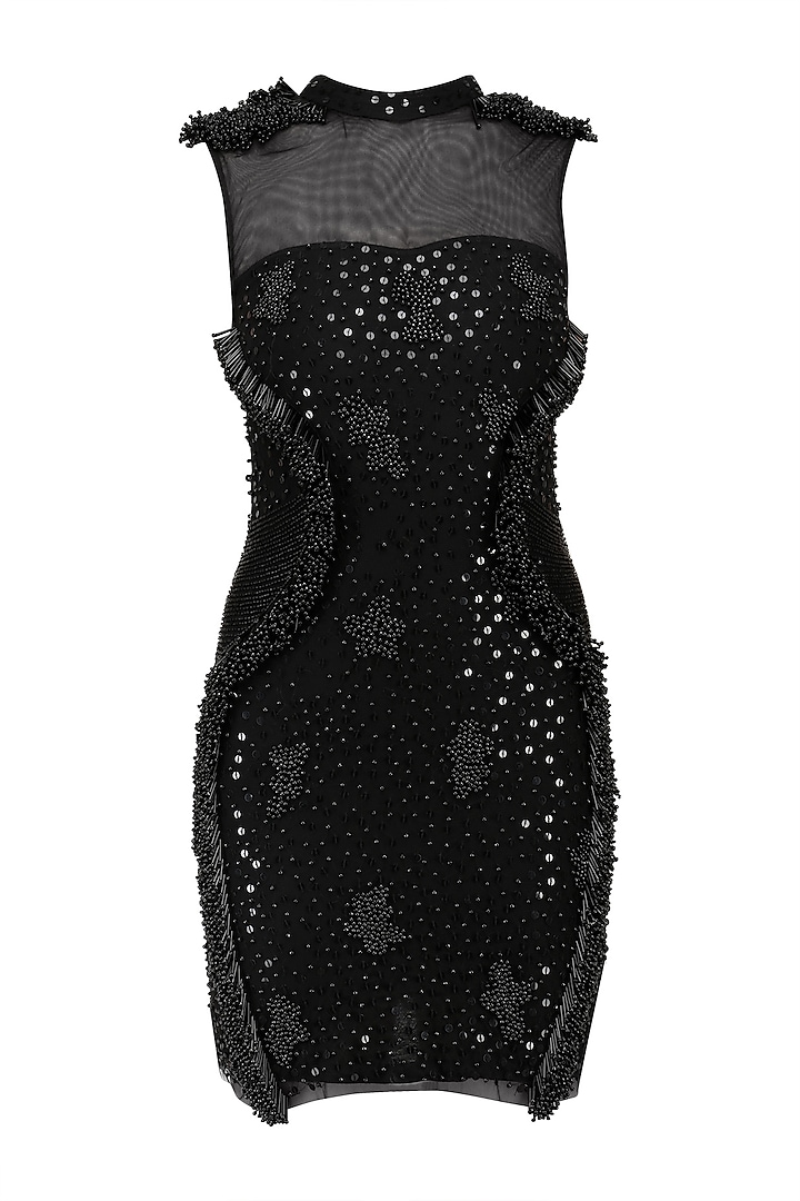 Black pearls and sequins embroidered dress available only at Pernia's ...