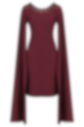 Burgundy Cape Sleeves Dress by Kanika J Singh