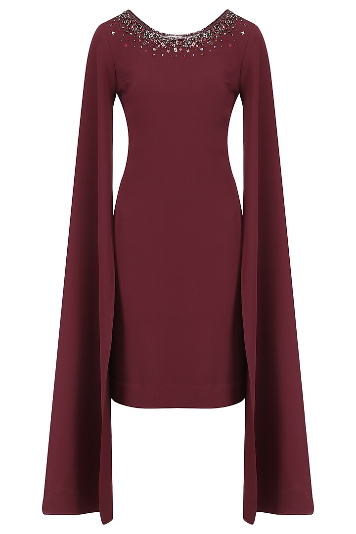 Burgundy cape sleeves dress available only at Pernia's Pop Up Shop.