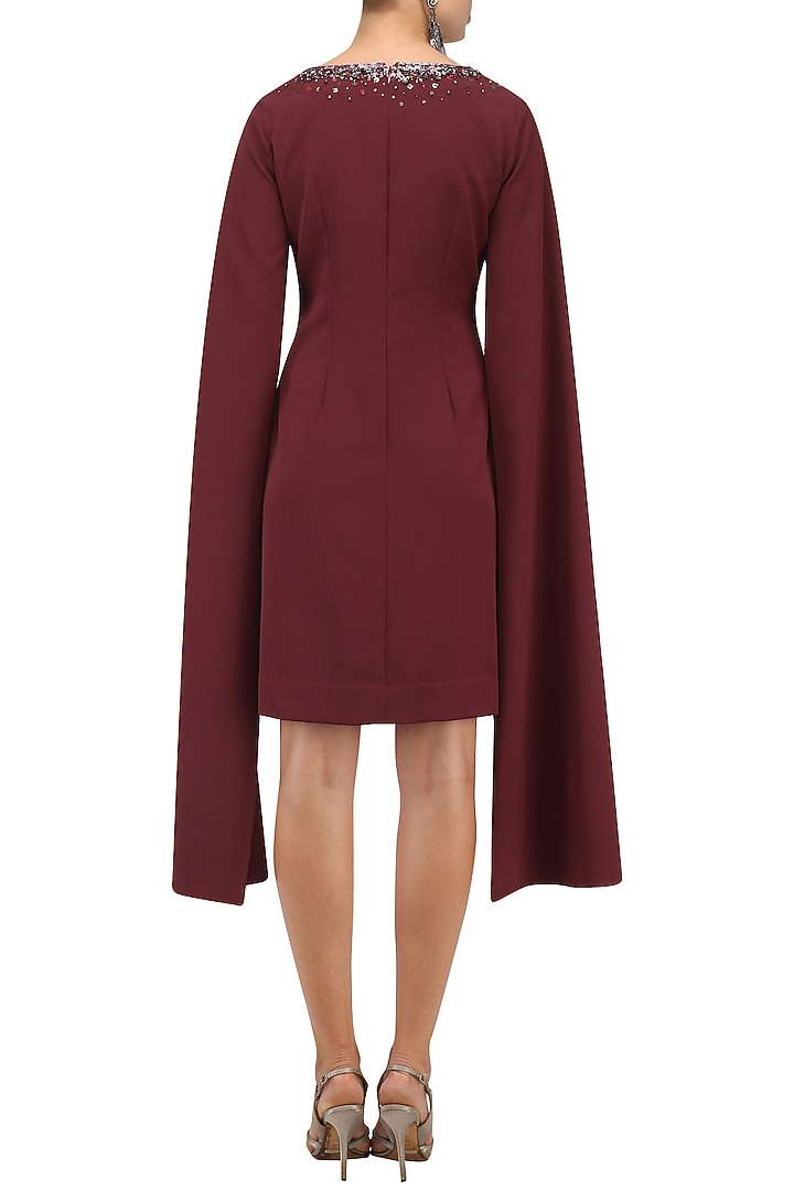 Burgundy cape sleeves dress available only at Pernia's Pop Up Shop.