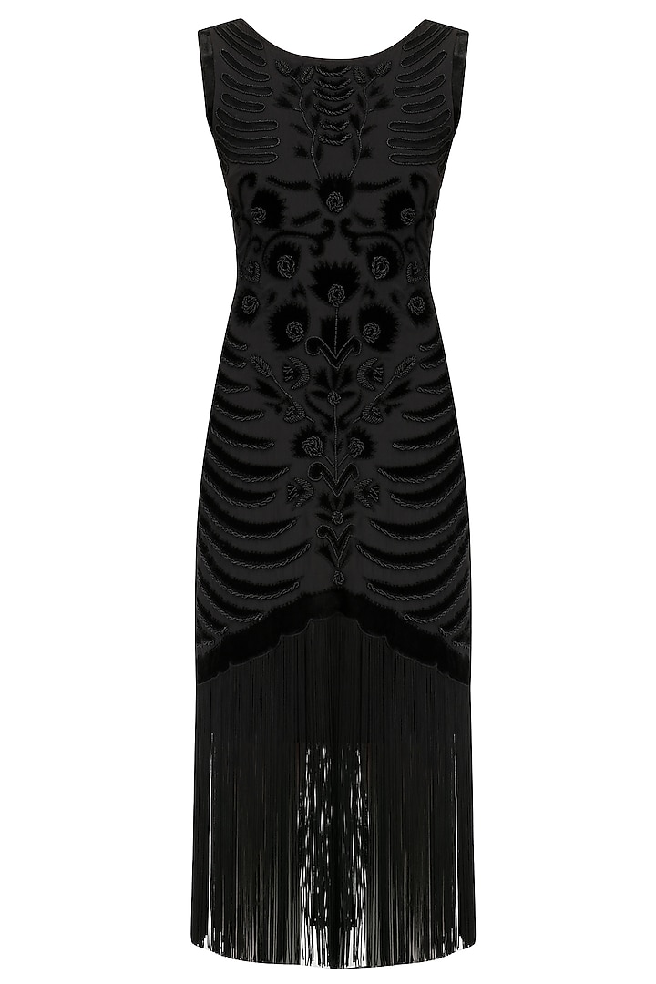 Black Embroidered Tasseled Dress by Kanika J Singh