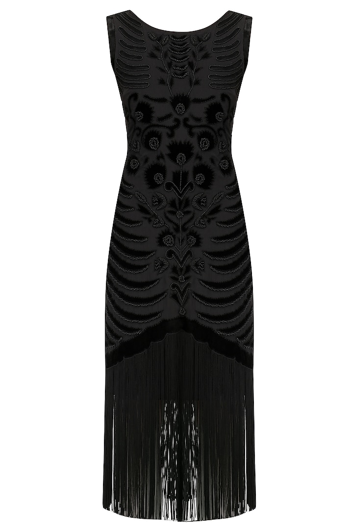 Black embroidered tasseled dress available only at Pernia's Pop Up Shop.