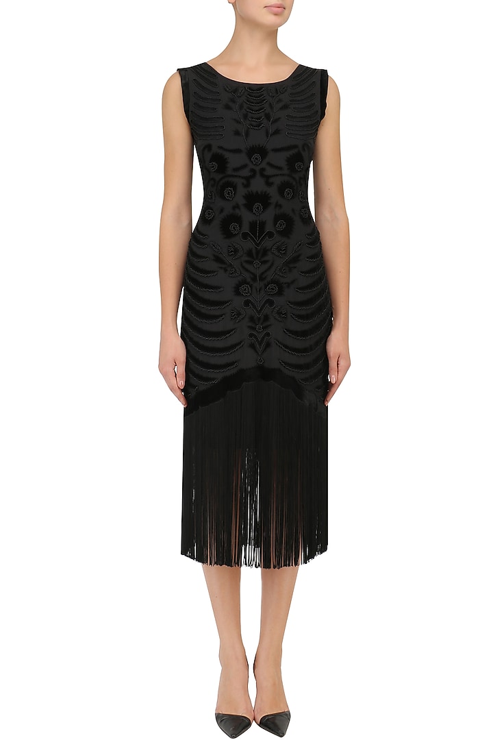 Black embroidered tasseled dress available only at Pernia's Pop Up Shop.