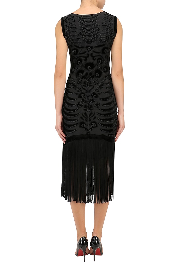 Black embroidered tasseled dress available only at Pernia's Pop Up Shop.