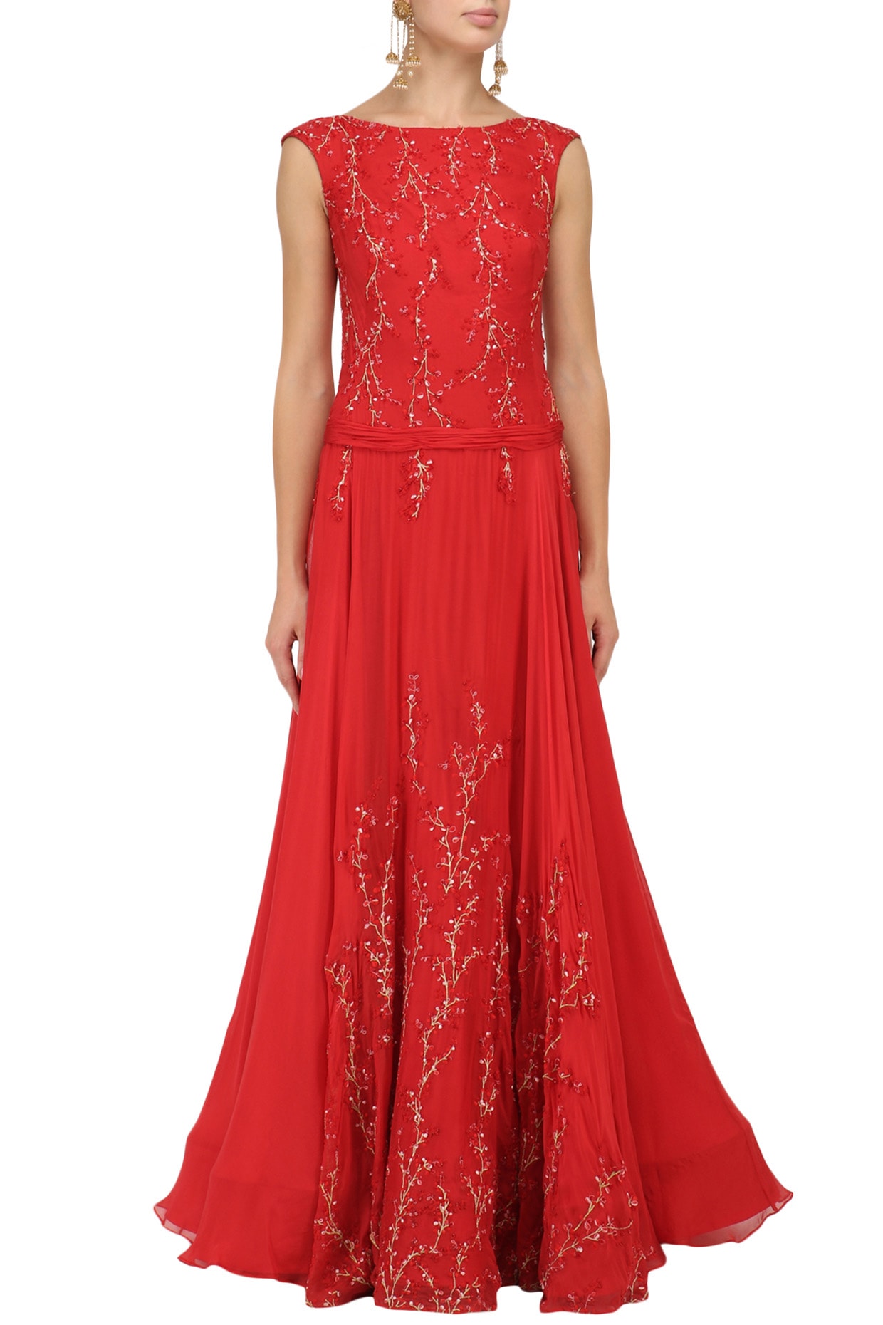 red flared gown